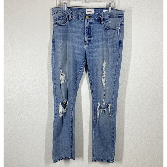 FRAME Denim - Frame Jeans Womens Size 31 Le Garcon Beldon Rip Destroyed Cropped Blue Denim